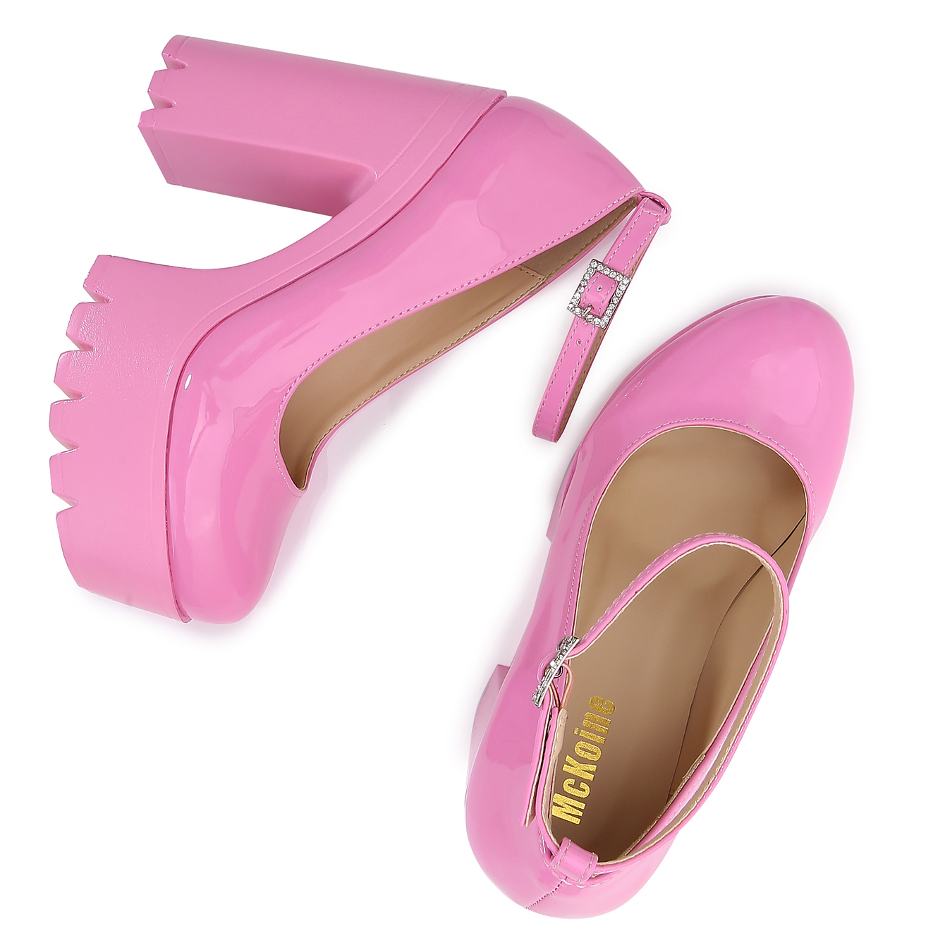 womens pu leather platform chunky heeled pumps solid color ankle strap sandals sexy party dress shoes details 9