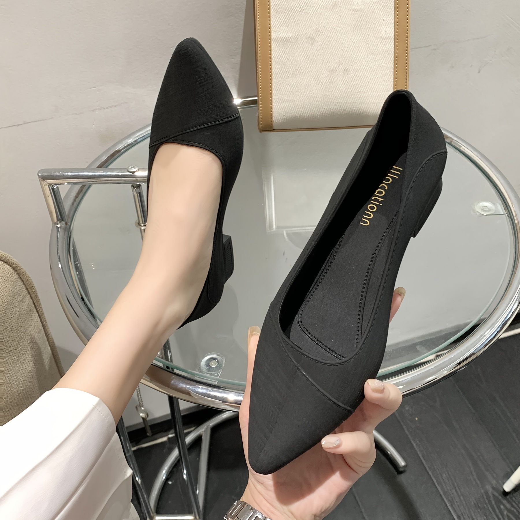 womens solid color chunky heels casual point toe slip on pumps womens comfortable lightweight jelly shoes details 0