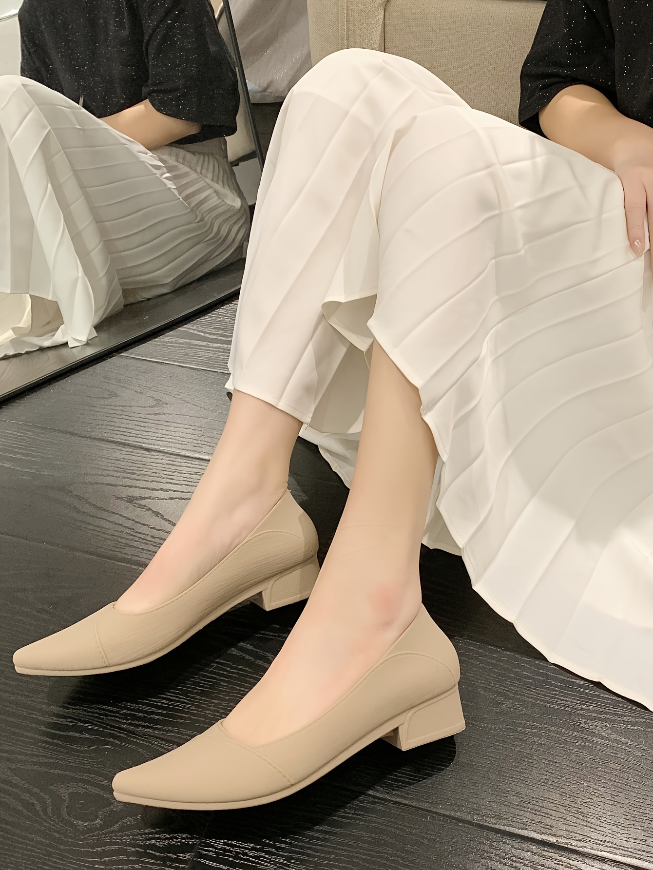 womens solid color chunky heels casual point toe slip on pumps womens comfortable lightweight jelly shoes details 2