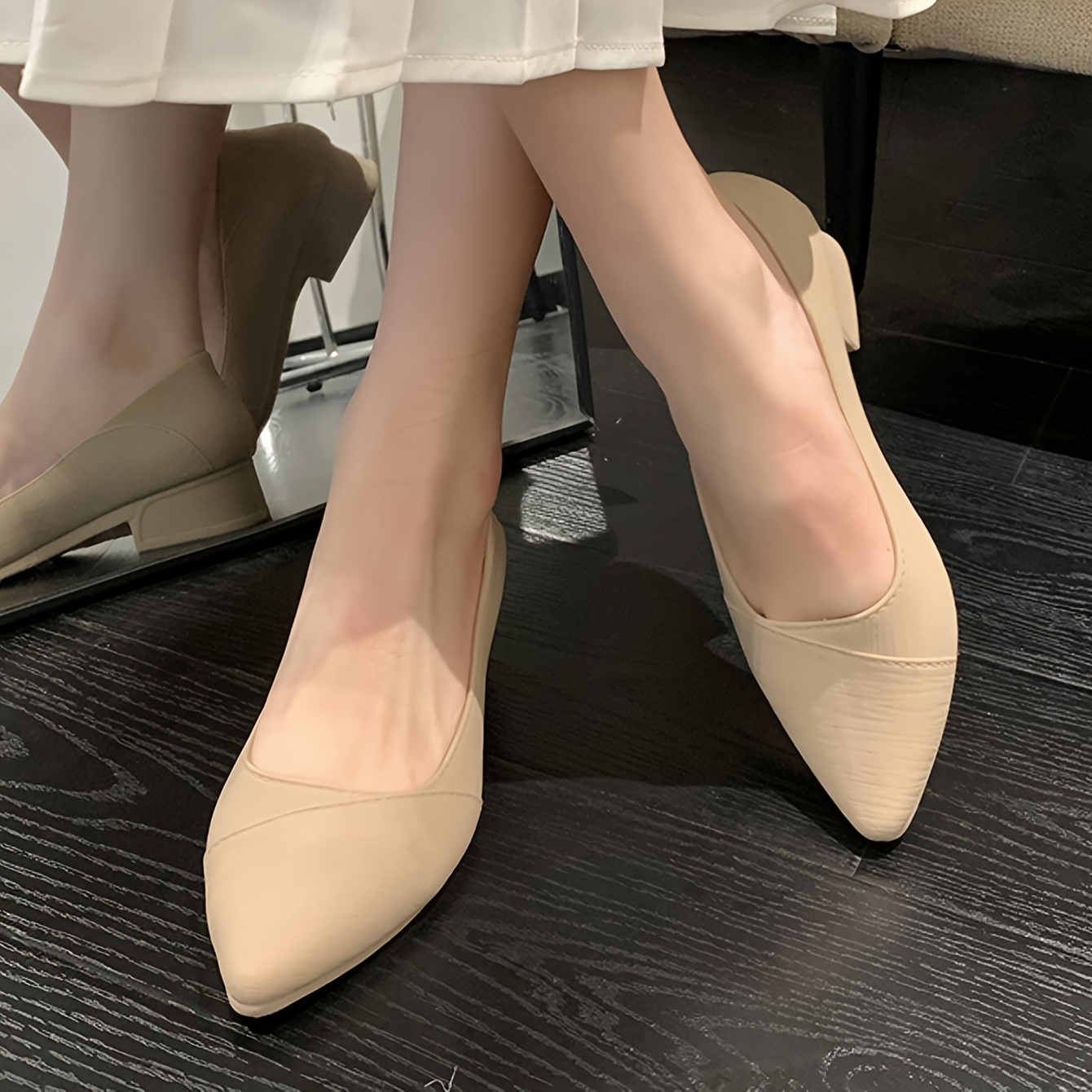 womens solid color chunky heels casual point toe slip on pumps womens comfortable lightweight jelly shoes details 3