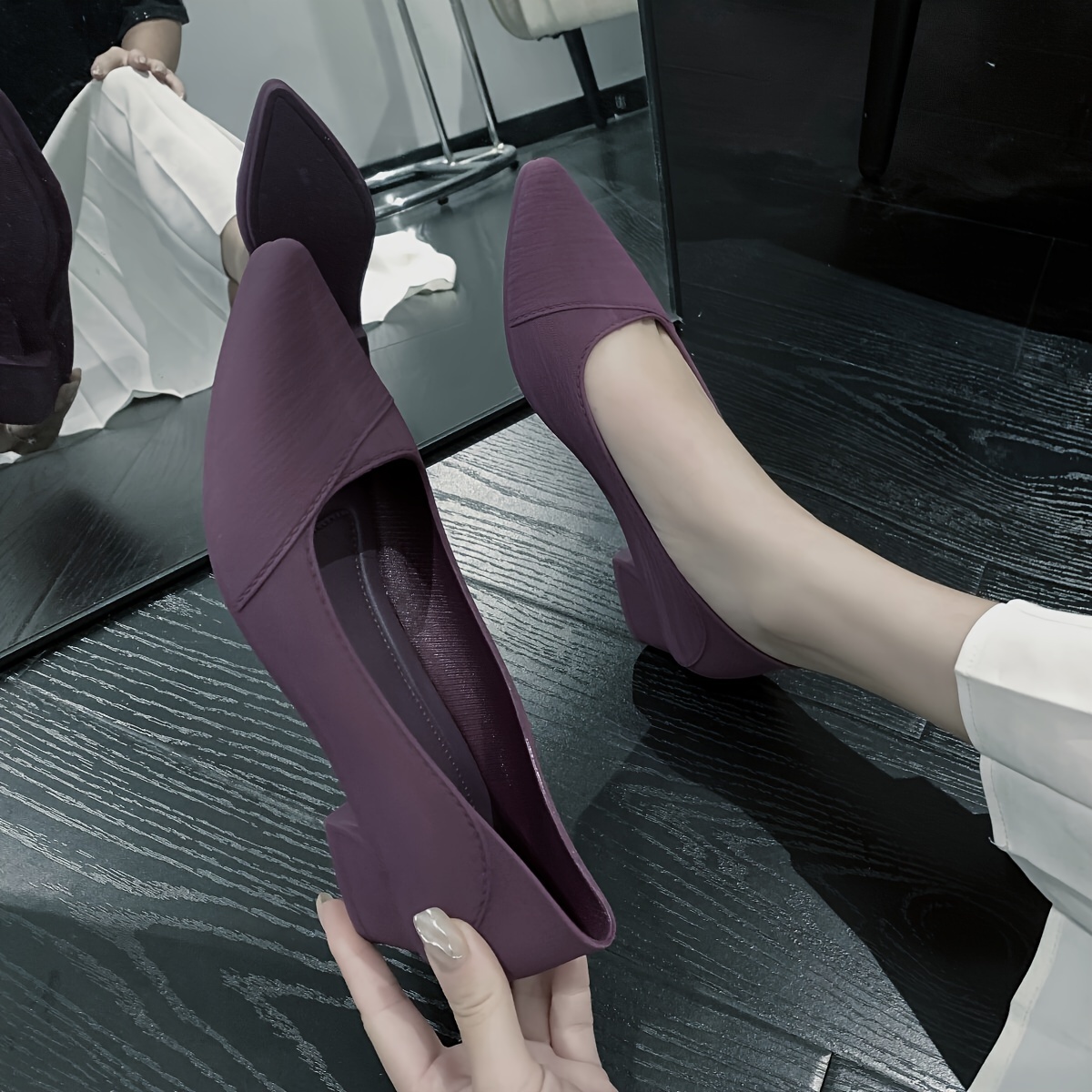 womens solid color chunky heels casual point toe slip on pumps womens comfortable lightweight jelly shoes details 4
