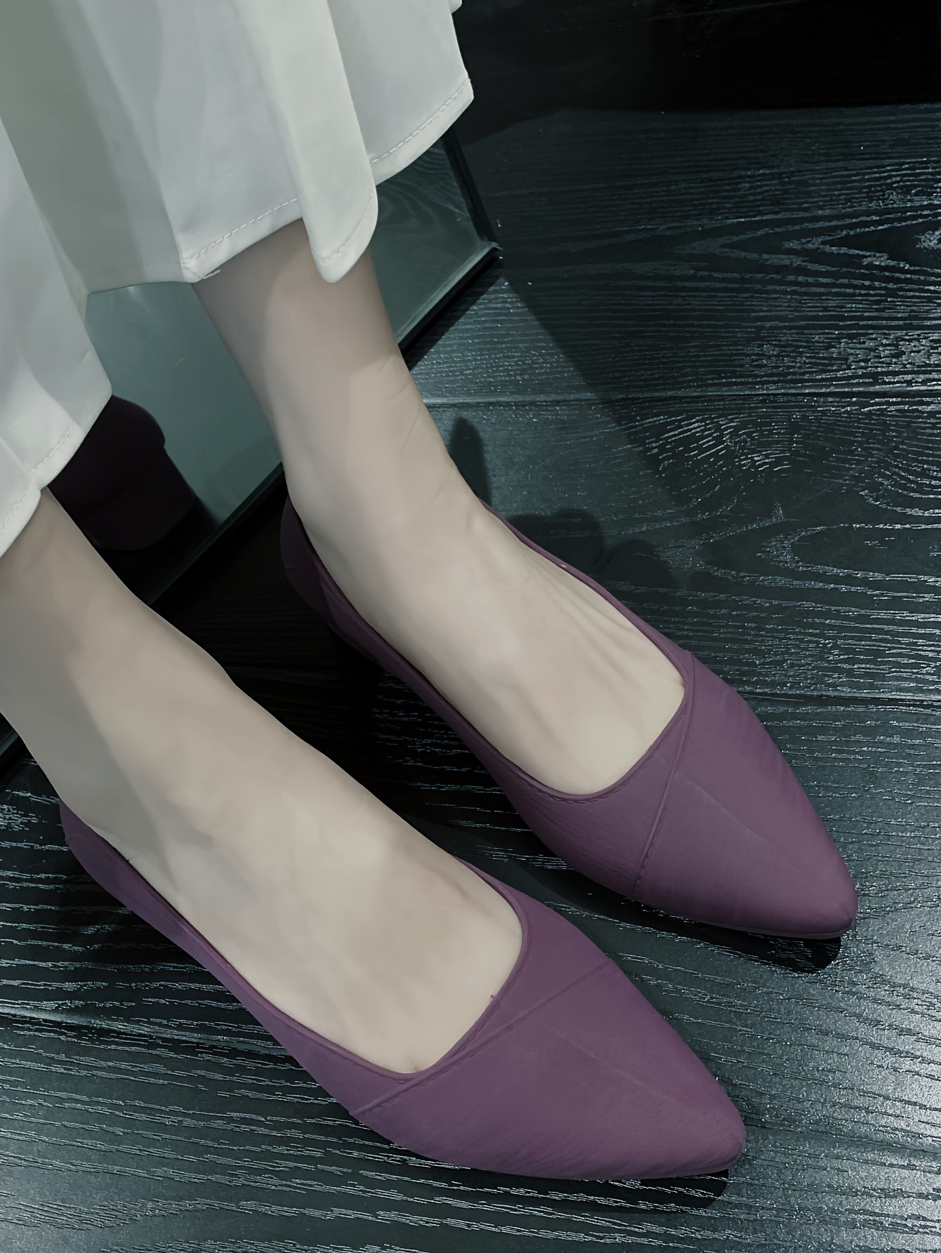 womens solid color chunky heels casual point toe slip on pumps womens comfortable lightweight jelly shoes details 5