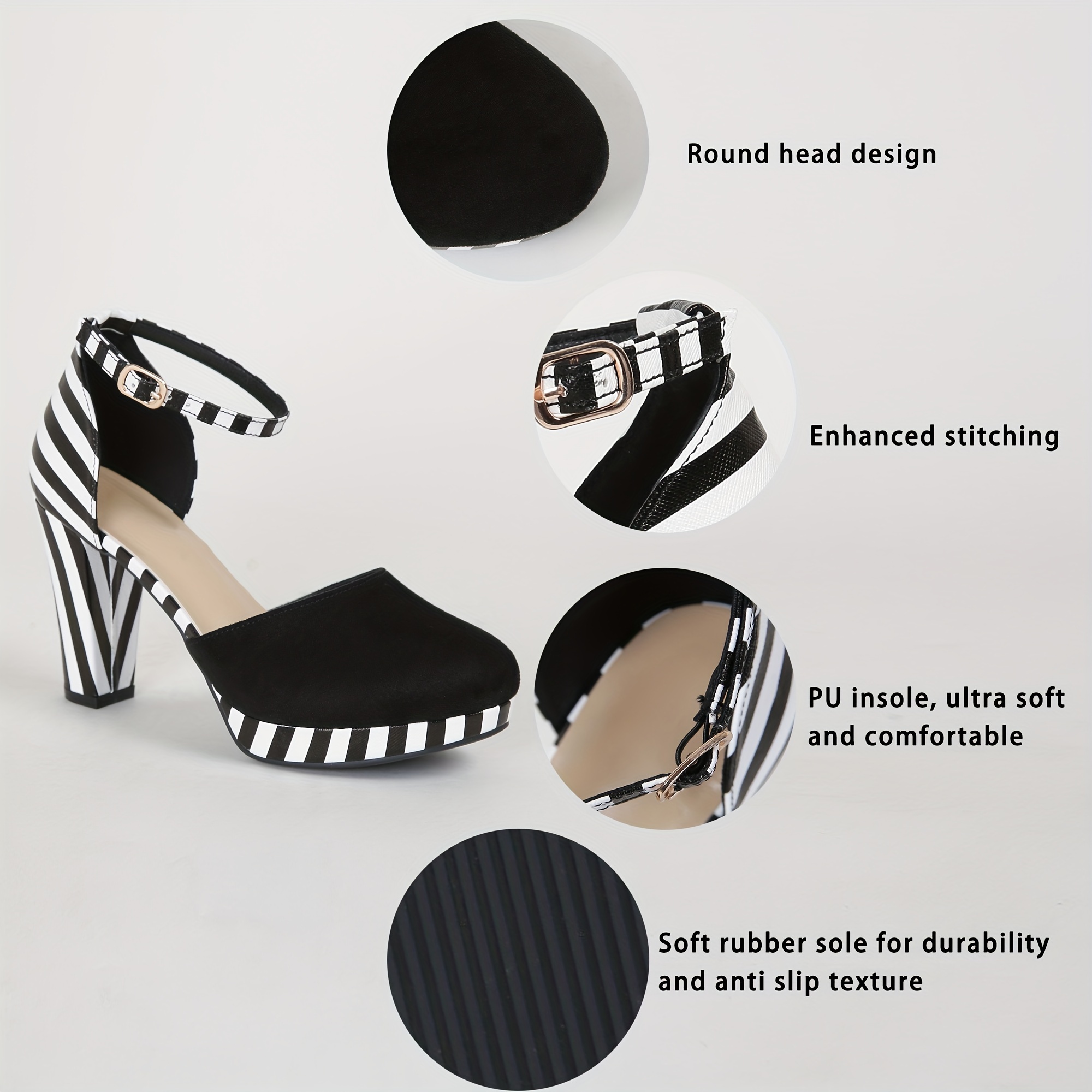 womens striped dorsay high heels fashion ankle strap platform sandals all match party dress shoes details 0