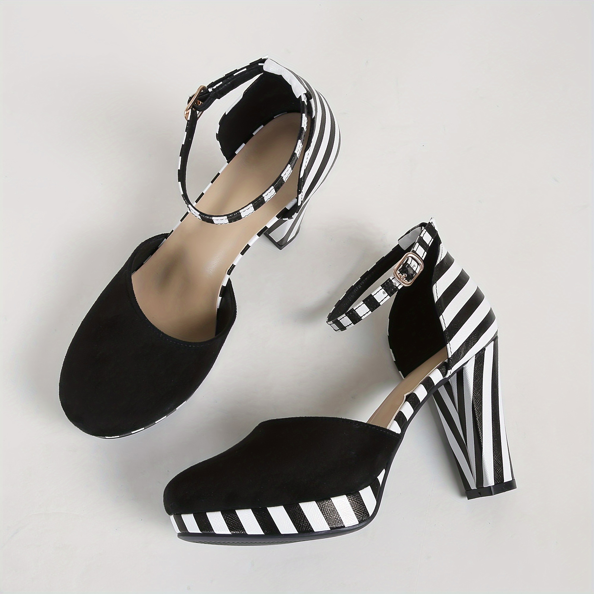 womens striped dorsay high heels fashion ankle strap platform sandals all match party dress shoes details 5