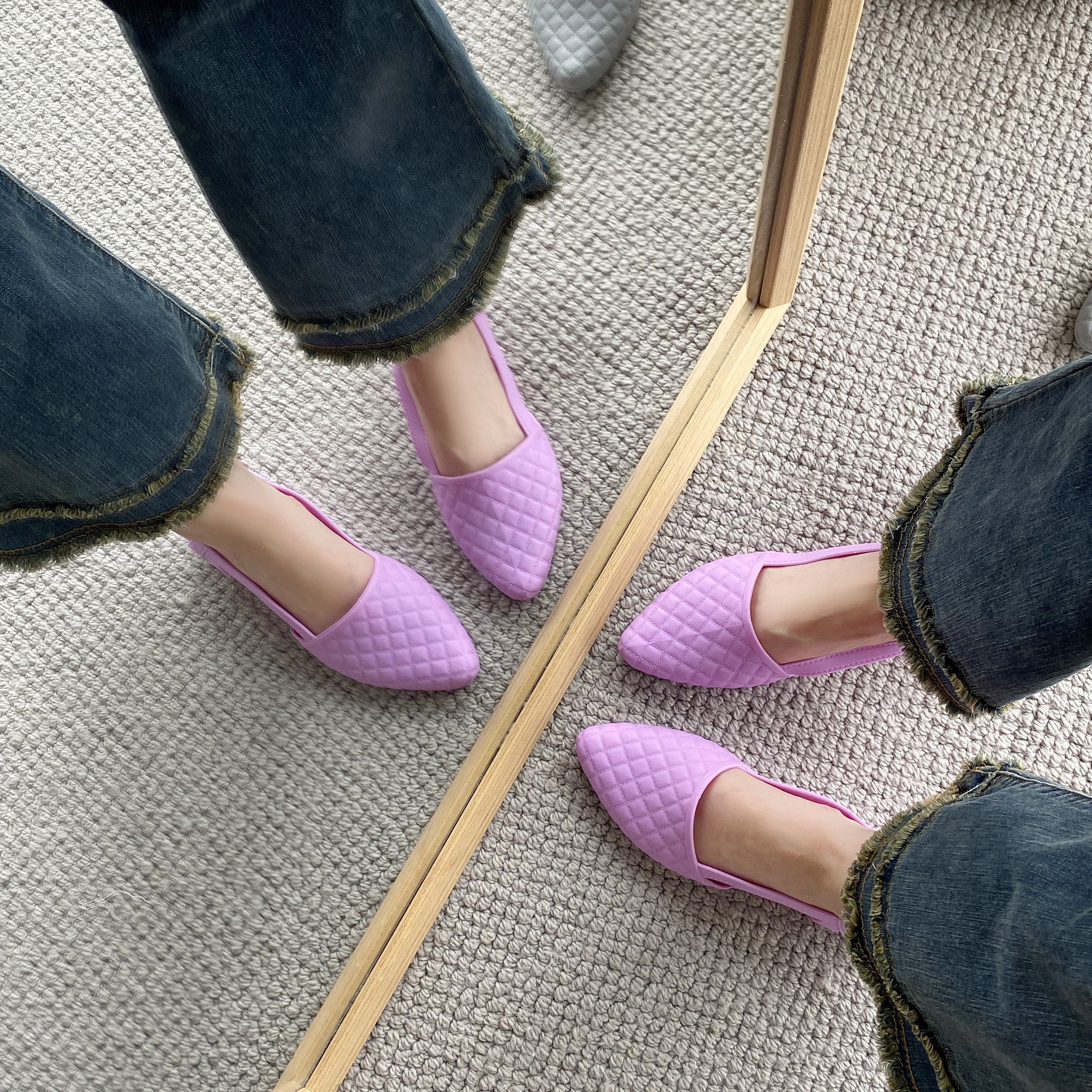 womens plaid pattern chunky heels casual solid color point toe shoes comfortable ankle strap jelly shoes details 10