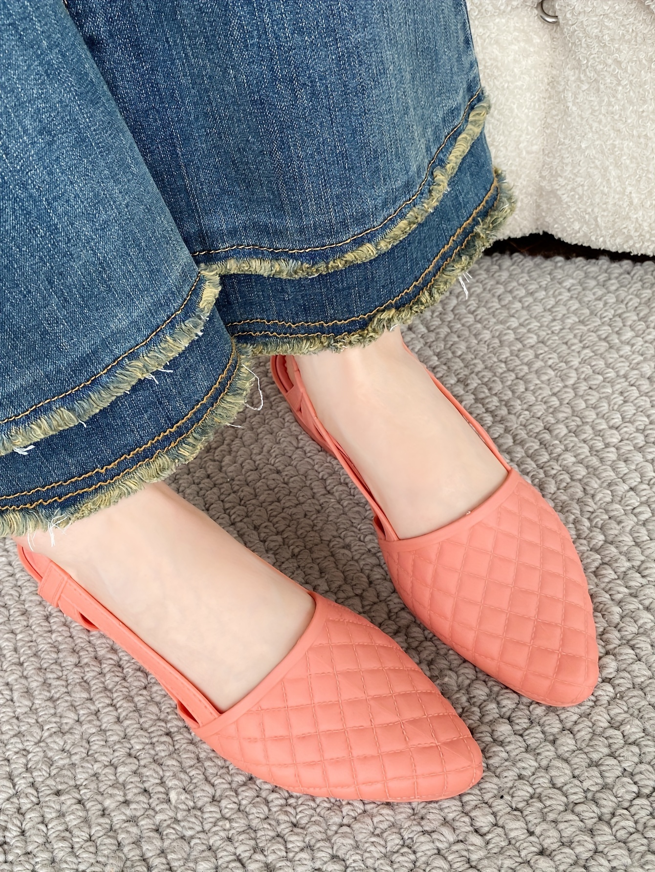 womens plaid pattern chunky heels casual solid color point toe shoes comfortable ankle strap jelly shoes details 15