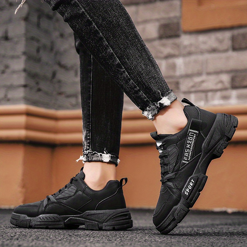 mens trendy solid ankle boots comfy non slip lace up casual shoes for mens outdoor activities details 3
