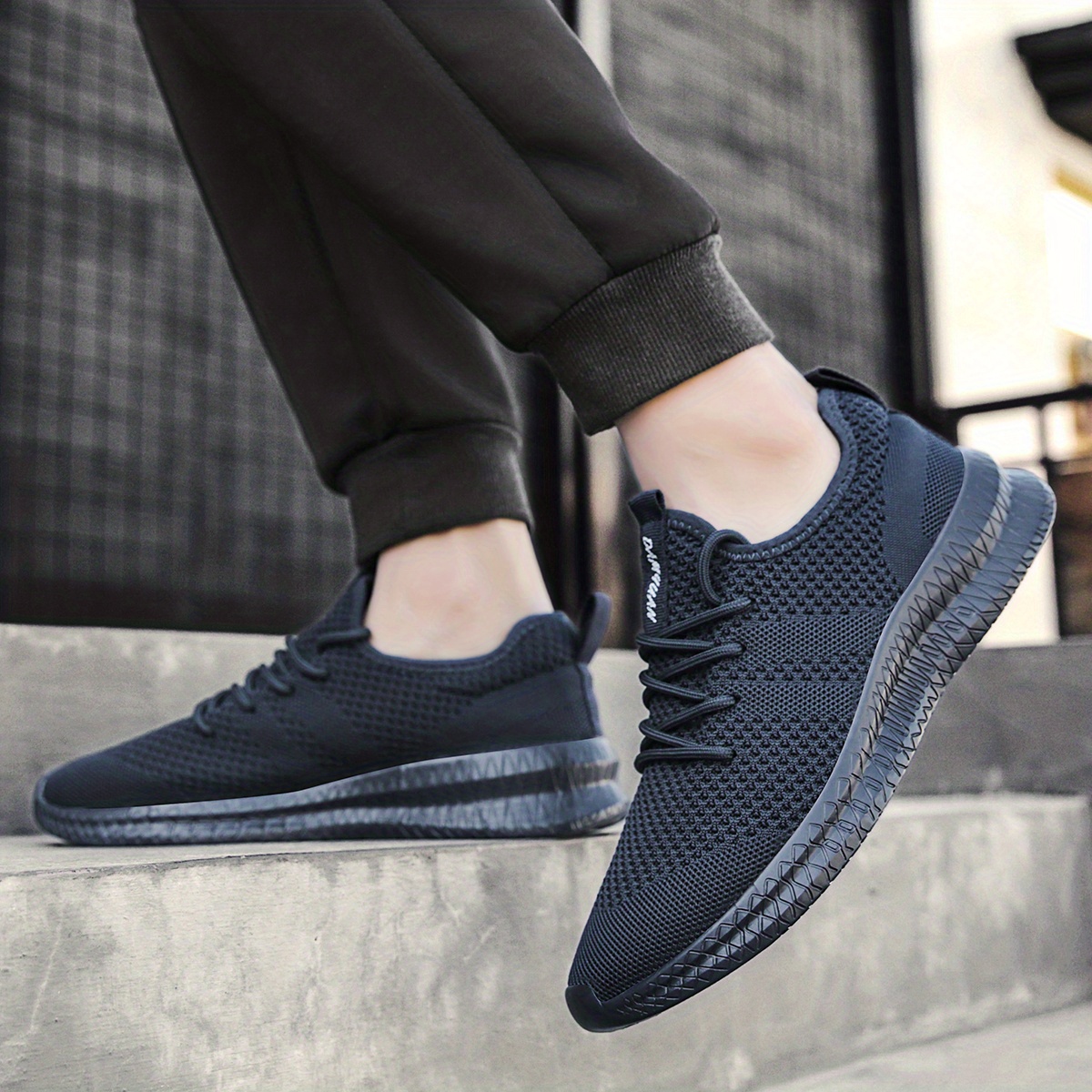 mens trendy breathable lace up knit sneakers with assorted colors casual outdoor running walking shoes details 4