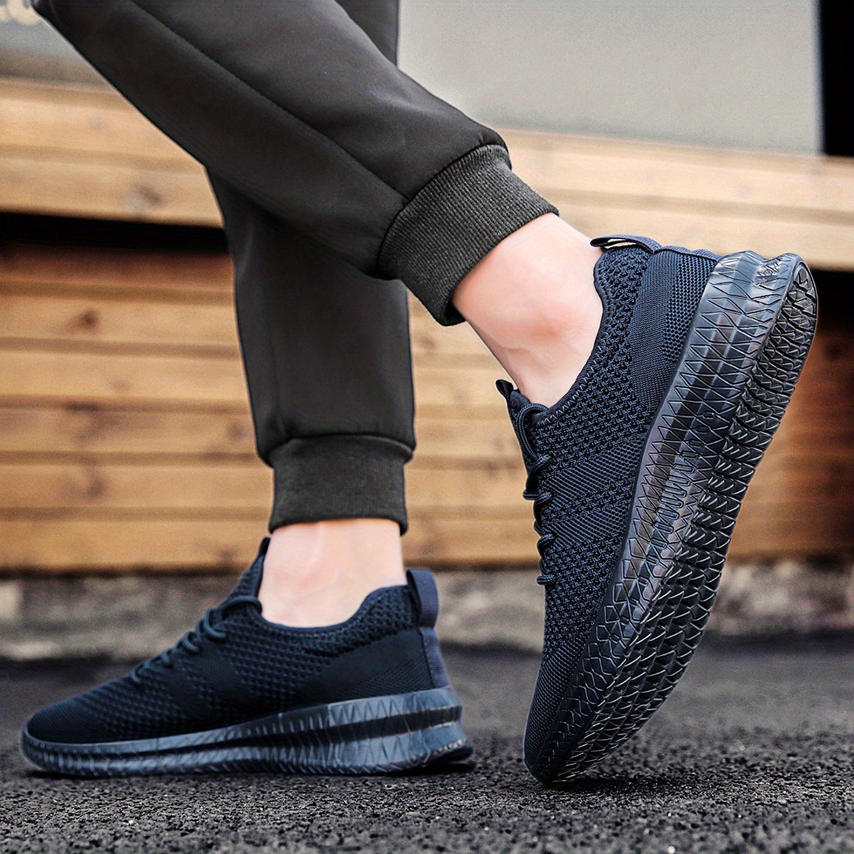 mens trendy breathable lace up knit sneakers with assorted colors casual outdoor running walking shoes details 5