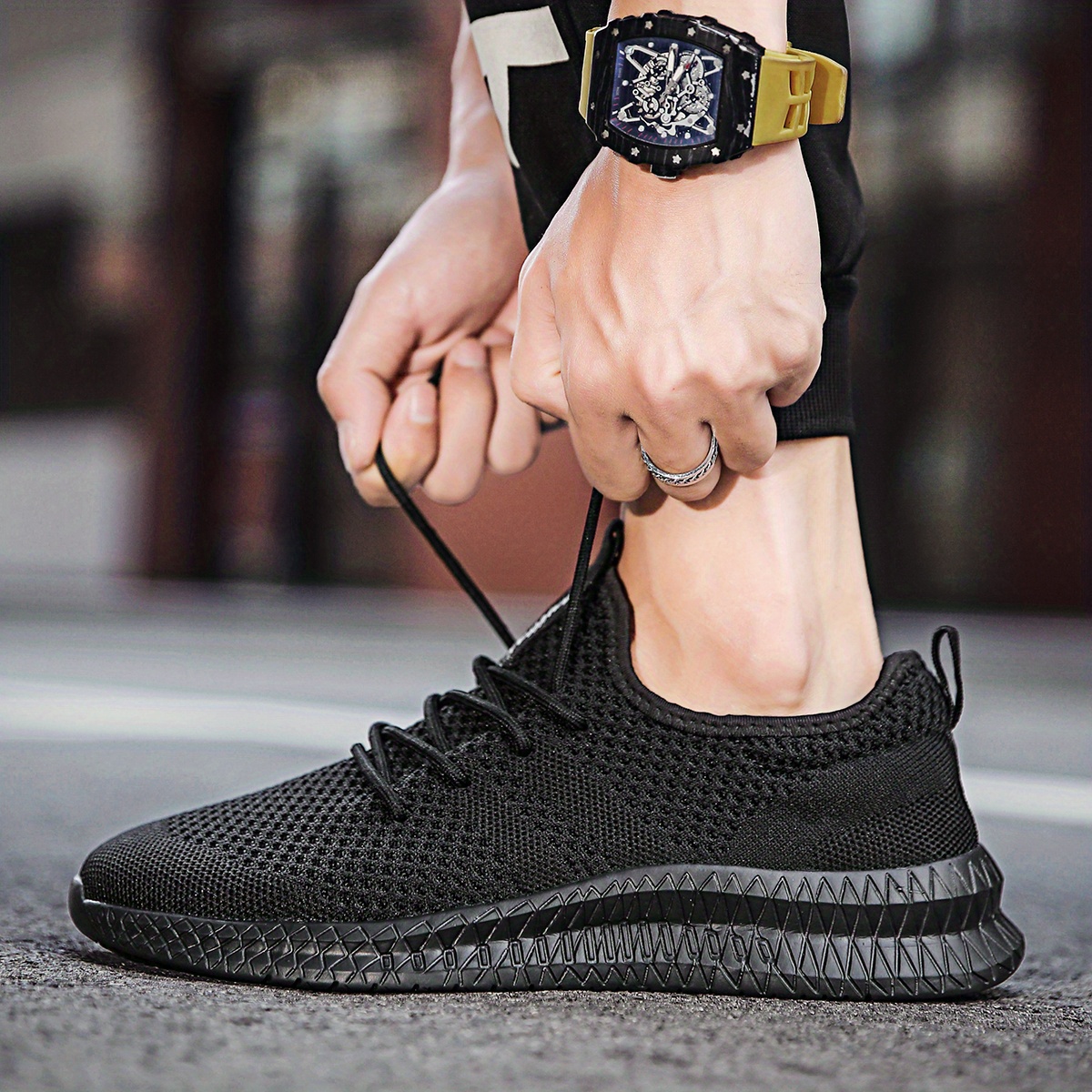 mens trendy breathable lace up knit sneakers with assorted colors casual outdoor running walking shoes details 6