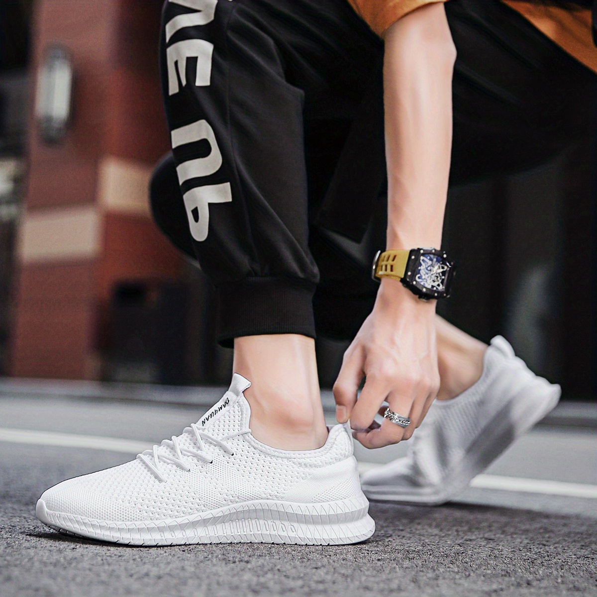 mens trendy breathable lace up knit sneakers with assorted colors casual outdoor running walking shoes details 11