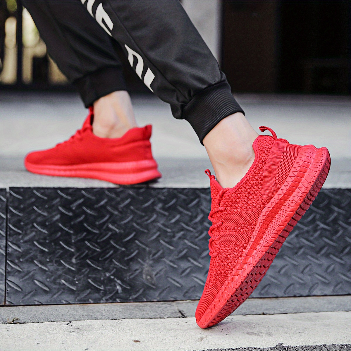 mens trendy breathable lace up knit sneakers with assorted colors casual outdoor running walking shoes details 15