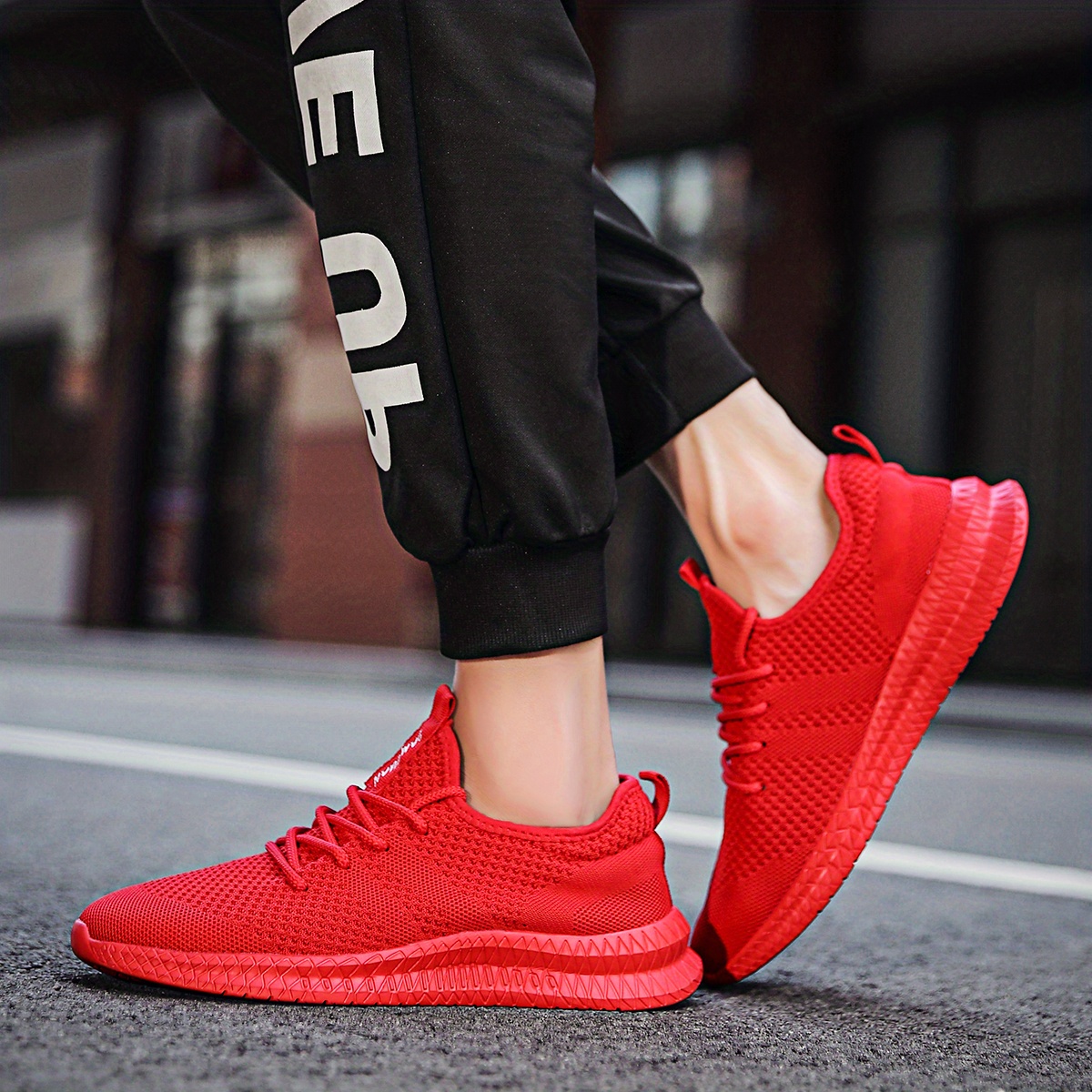 mens trendy breathable lace up knit sneakers with assorted colors casual outdoor running walking shoes details 16