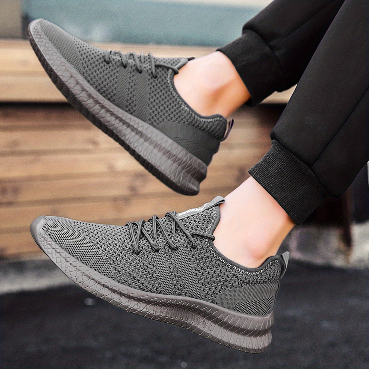 mens trendy breathable lace up knit sneakers with assorted colors casual outdoor running walking shoes details 23