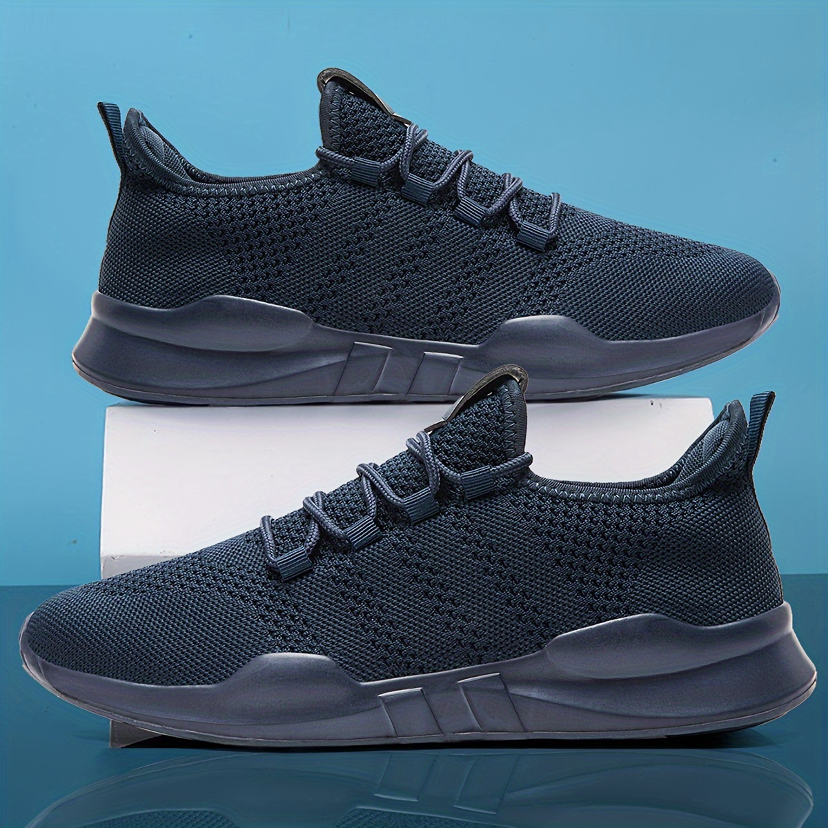 mens trendy lace up knit fabric breathable running shoes comfy soft sole shock absorption sneakers details 6