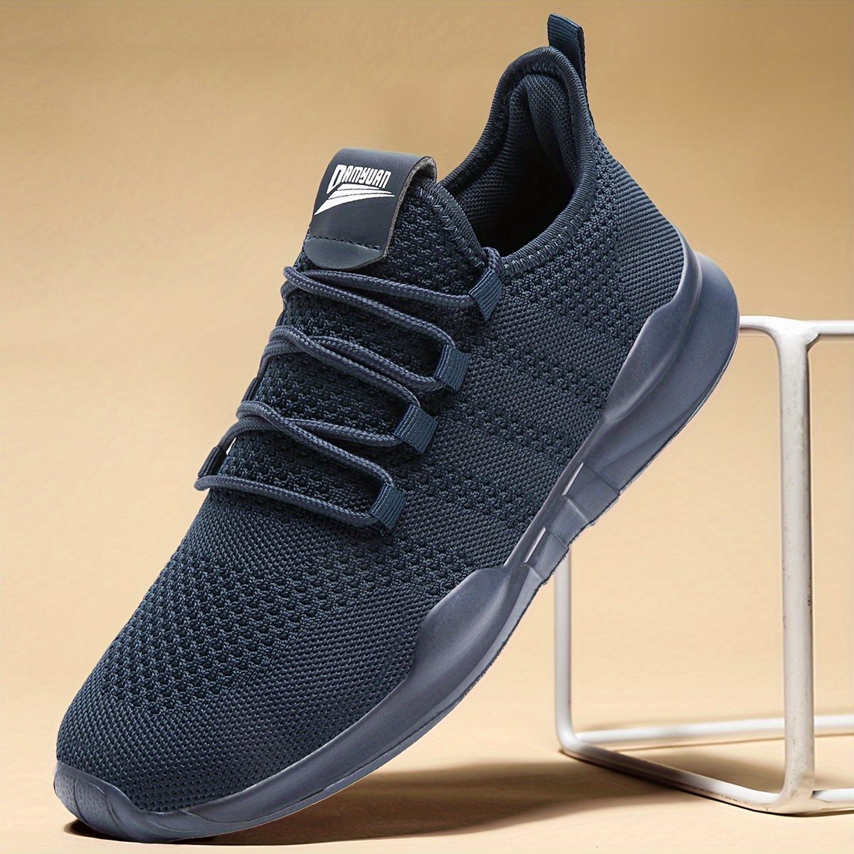 mens trendy lace up knit fabric breathable running shoes comfy soft sole shock absorption sneakers details 7
