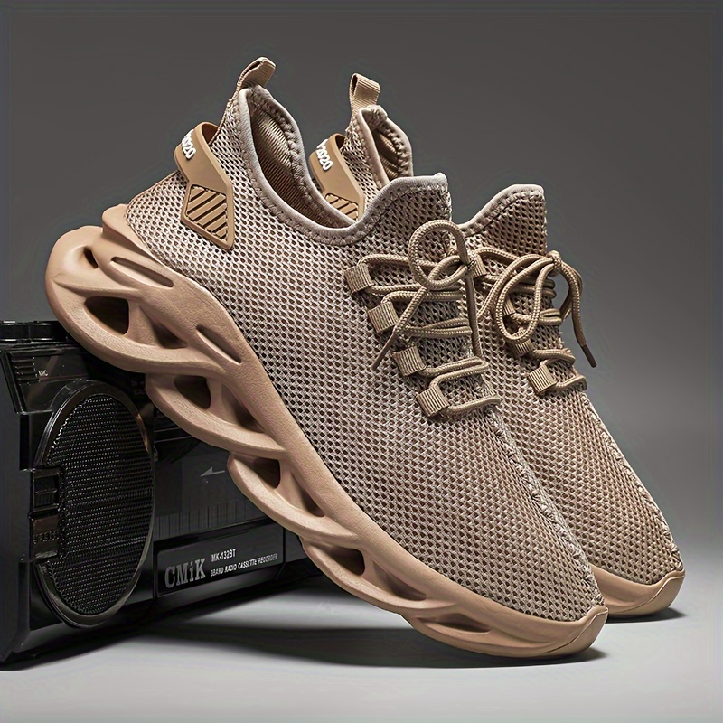 plus size mens trendy solid woven knit breathable blade type sneakers comfy non slip soft sole shoes for mens outdoor activities details 2