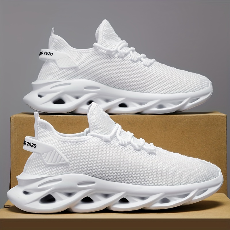plus size mens trendy solid woven knit breathable blade type sneakers comfy non slip soft sole shoes for mens outdoor activities details 4
