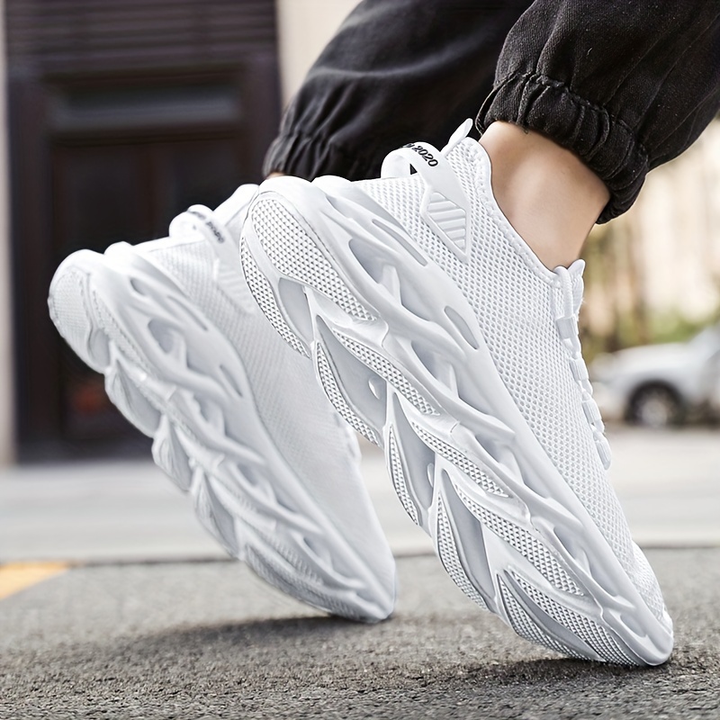 plus size mens trendy solid woven knit breathable blade type sneakers comfy non slip soft sole shoes for mens outdoor activities details 5