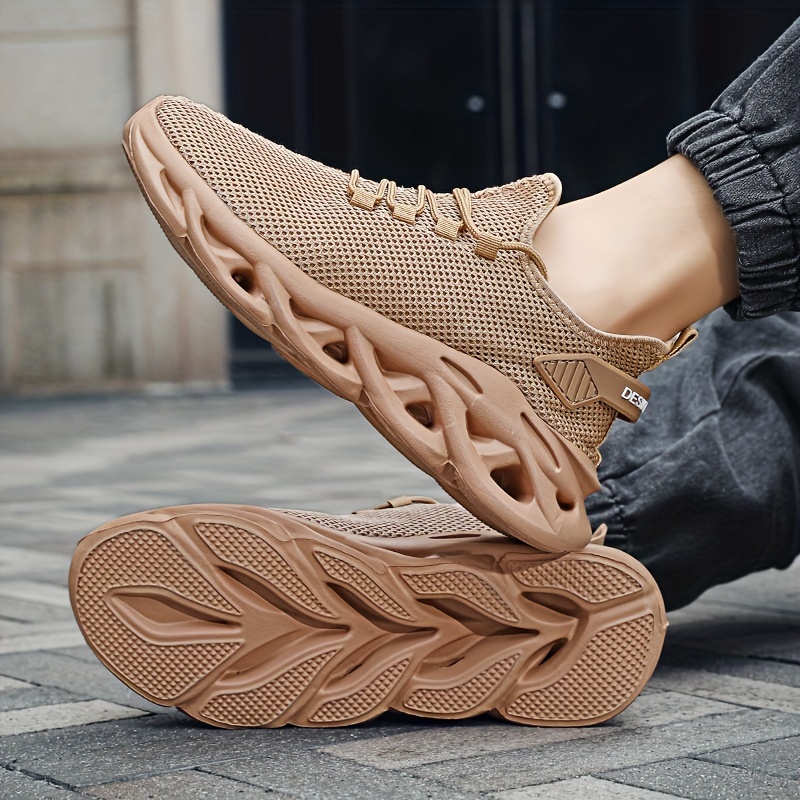 plus size mens trendy solid woven knit breathable blade type sneakers comfy non slip soft sole shoes for mens outdoor activities details 7