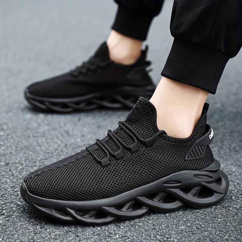 plus size mens trendy solid woven knit breathable blade type sneakers comfy non slip soft sole shoes for mens outdoor activities details 8