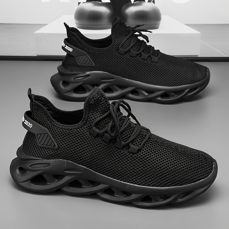 plus size mens trendy solid woven knit breathable blade type sneakers comfy non slip soft sole shoes for mens outdoor activities details 9