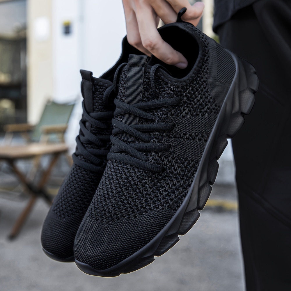 plus size mens solid woven knit breathable running shoes comfy non slip lace up soft sole sneakers best gifts for christmas details 4