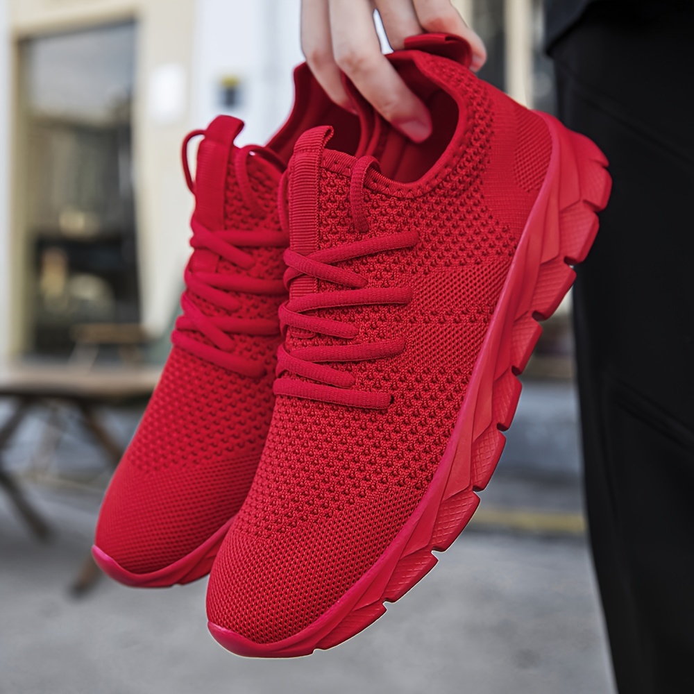 plus size mens solid woven knit breathable running shoes comfy non slip lace up soft sole sneakers best gifts for christmas details 6