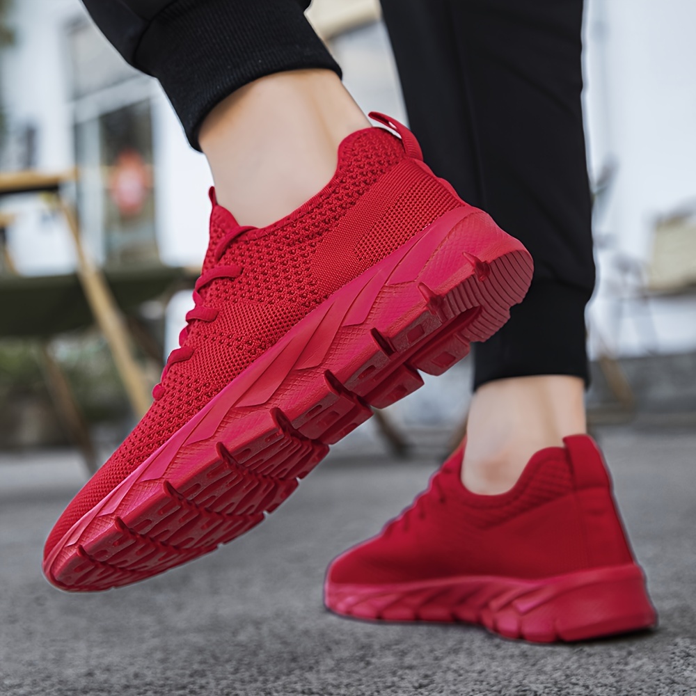 plus size mens solid woven knit breathable running shoes comfy non slip lace up soft sole sneakers best gifts for christmas details 7