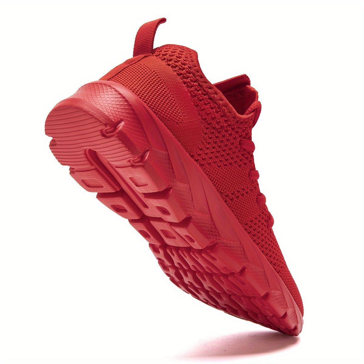 plus size mens solid woven knit breathable running shoes comfy non slip lace up soft sole sneakers best gifts for christmas details 8
