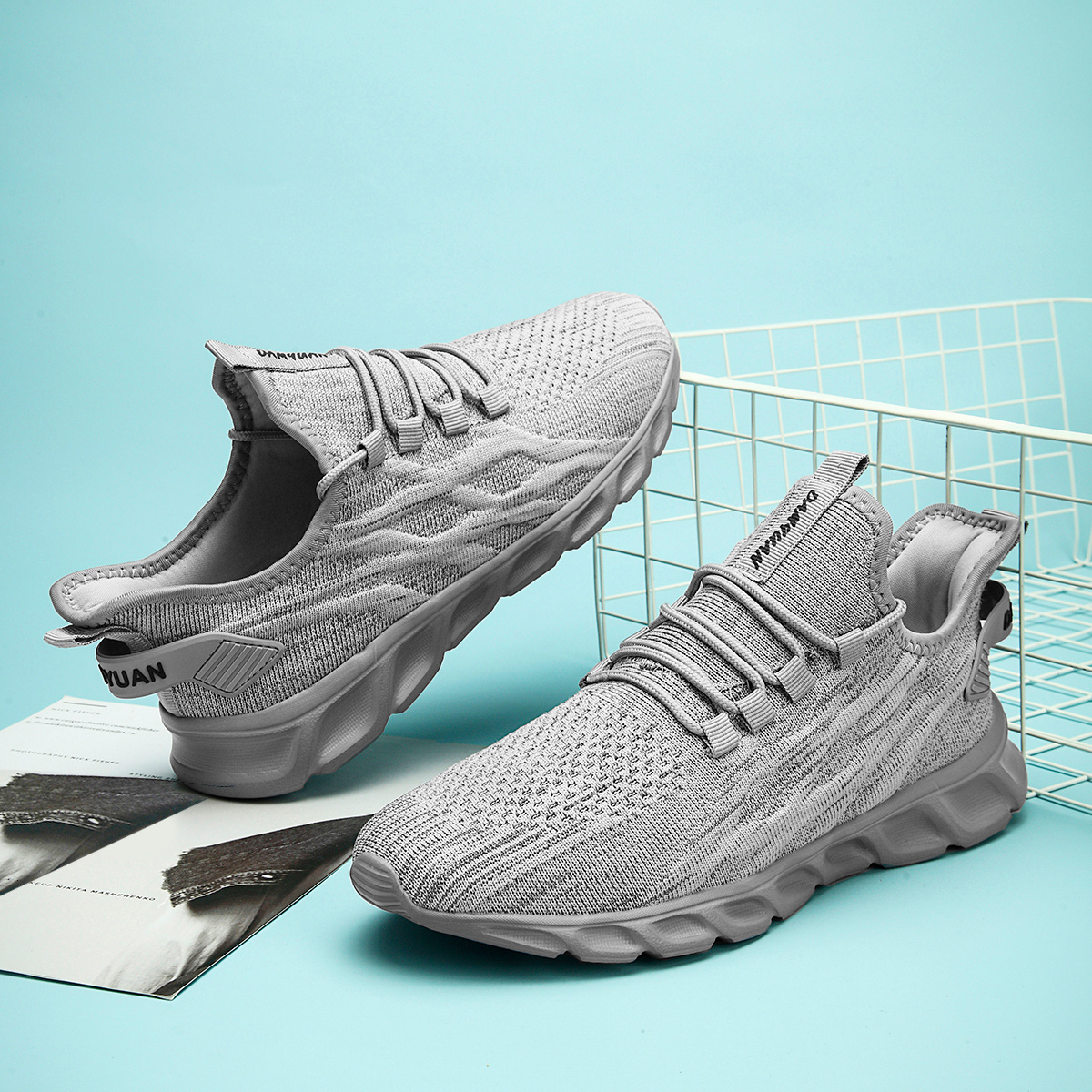 mens knit breathable lightweight running shoes couple outdoor walking sneakers spring and summer details 12